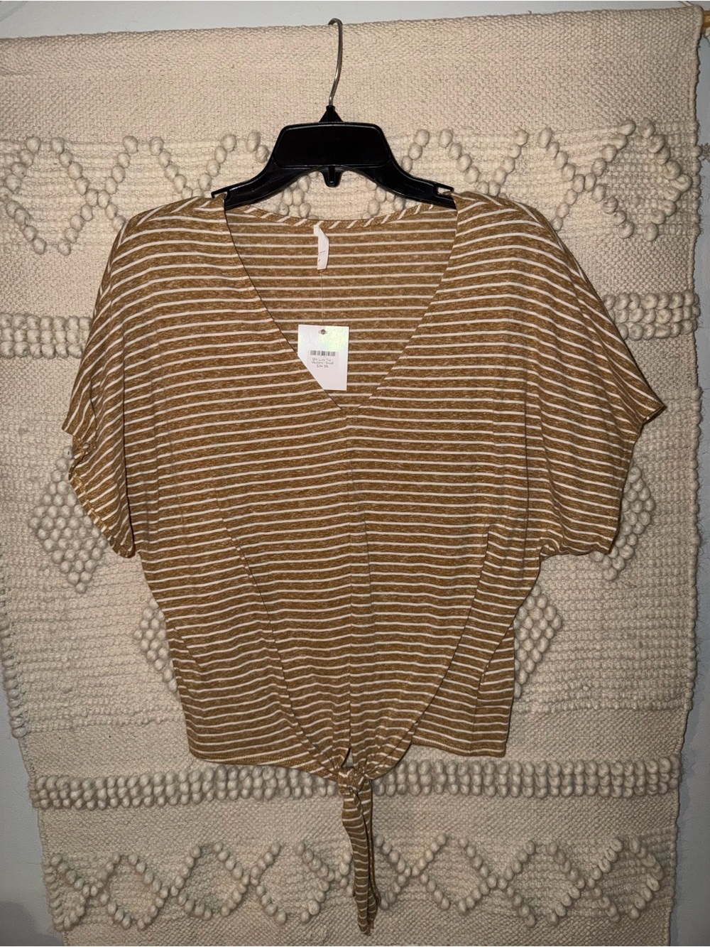 Soprano Brown and White Striped Tie-Front V-Neck Top
